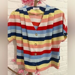 Colorblock Stripe Button-Front Top in Red, Blue, Yellow, Pink
